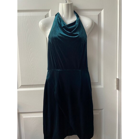 Betsey Johnson Dress Womens 4 Green Velveteen Halter Draped Faux Wrap Y2k - Picture 2 of 11
